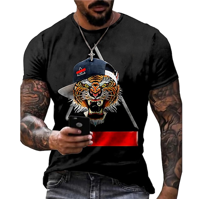  Hombre Unisexo Camiseta Estampados Tigre Animal Impresión 3D Cuello Barco Calle Diario Manga Corta Estampado Tops Design Casual Grande y alto Deportes Negro / Verano / Verano