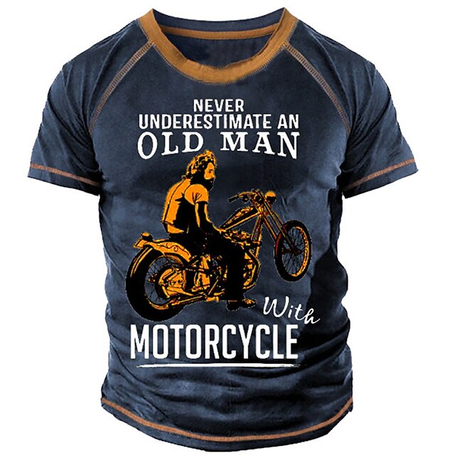  Vintage Classic Men's Graphic Letter Motorcycle T Shirt