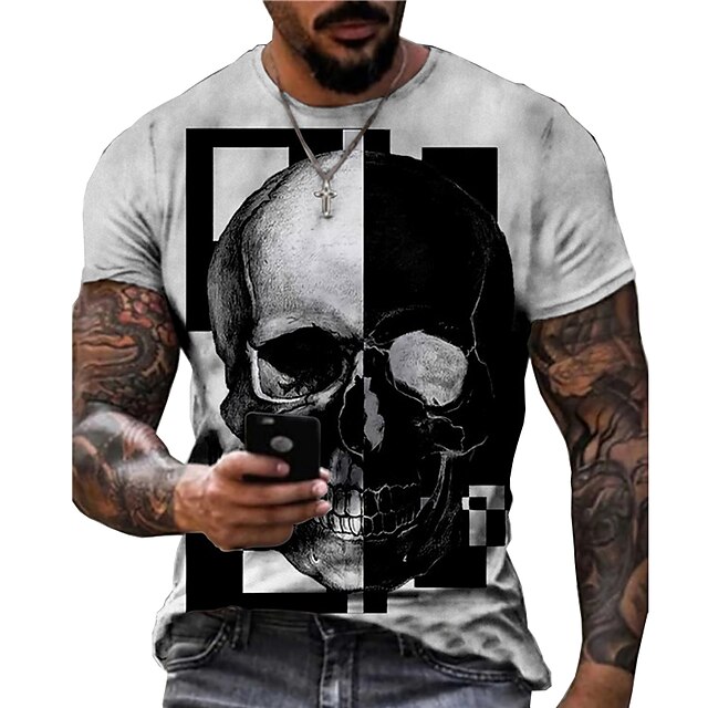  Hombre Unisexo Camiseta Bloque de color Estampados Cráneos Impresión 3D Cuello Barco Calle Diario Manga Corta Estampado Tops Design Casual Grande y alto Deportes Gris / Verano / Verano