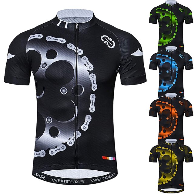  21Grams Men's Cycling Jersey Short Sleeve Bike Jersey with 3 Rear Pockets Breathable Quick Dry Back Pocket Mountain Bike MTB Road Bike Cycling Green Black Blue Polyester Graphic Patterned Gear Sports