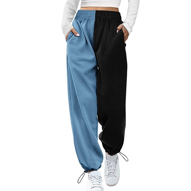  2021 ladies casual fashion print adjustment buckle sports pants pocket high waist sports jogger pants casual wide legs.