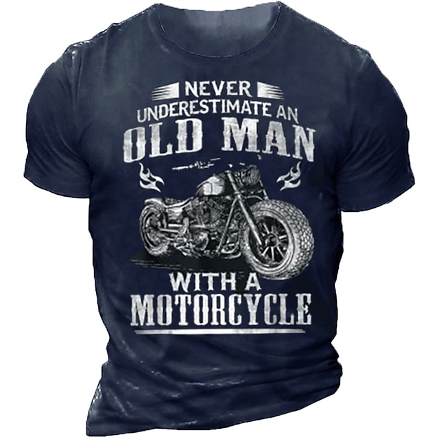  Motorcycle Vintage Mens 3D Shirt For Birthday | Blue Summer Cotton | Graphic Fashion Basic Classic Men'S 3D Print Funny Shirts Old Man Street Casual Daily Navy Short Sleeve Crew