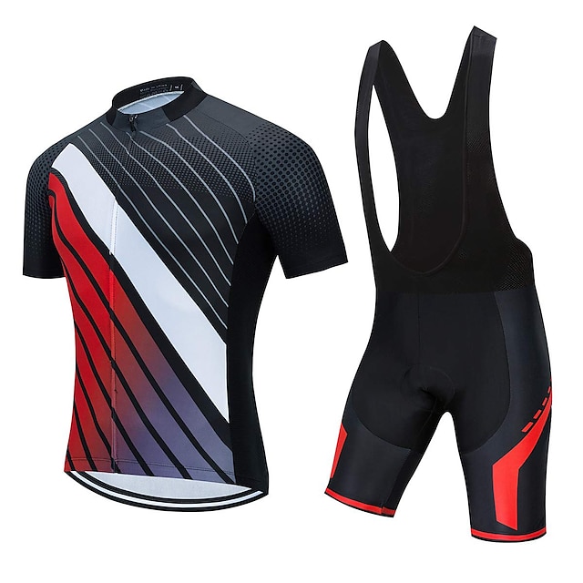  21Grams Men's Short Sleeve Cycling Jersey with Bib Shorts Mountain Bike MTB Road Bike Cycling Black Stripes Bike Spandex Polyester Clothing Suit 3D Pad Breathable Quick Dry Moisture Wicking Back