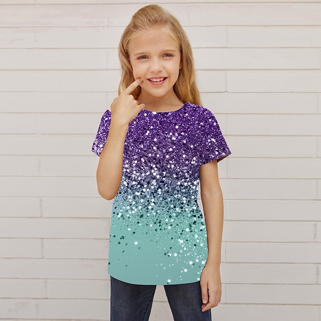  3D Print Color Block T Shirt for Girls