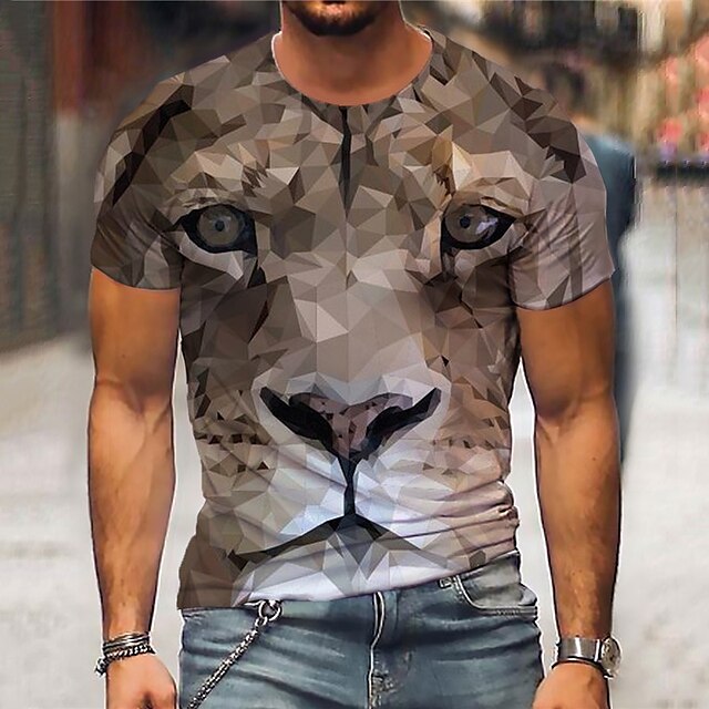  Men's Unisex T shirt Tee Crew Neck Animal Tiger Graphic Prints Brown 3D Print Short Sleeve Print Outdoor Street Tops Sports Designer Casual Big and Tall / Summer / Summer