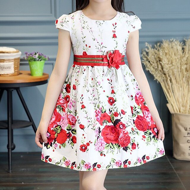  Kids Little Dress Girls' Floral Birthday Daily Holiday Bow White Cute Elegant Sweet Dresses Spring Summer Regular Fit 3-12 Years