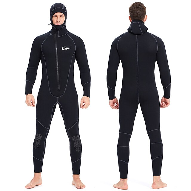  YON SUB Men's 5mm Full Wetsuit Diving Suit SCR Neoprene High Elasticity Thermal Warm UPF50+ Quick Dry Front Zip Hooded Long Sleeve Full Body - Solid Color Swimming Diving Surfing Snorkeling Spring