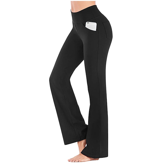  Mujer Pantalones de yoga Control de barriga Estiramiento de 4 maneras Transpirable Bolsillos laterales De campana Ajustado a la Bota Yoga Aptitud física Entrenamiento de gimnasio Alta cintura