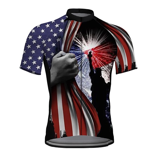  21Grams Men's Cycling Jersey Short Sleeve Bike Top with 3 Rear Pockets Breathable Quick Dry Moisture Wicking Mountain Bike MTB Road Bike Cycling Red Spandex Polyester American / USA Sports Clothing
