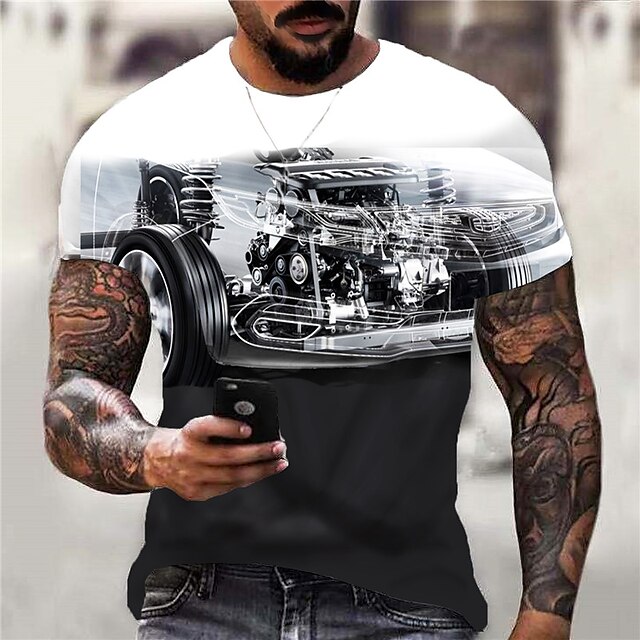  Men's Unisex T shirt Tee Graphic Prints Machine 3D Print Crew Neck Street Daily Short Sleeve Print Tops Casual Designer Big and Tall Sports Black / White / Summer