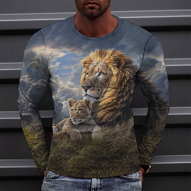  Men's T shirt Tee Tee Round Neck Graphic Orange 3D Print Long Sleeve Print Casual Daily Tops Fashion Designer Comfortable Big and Tall