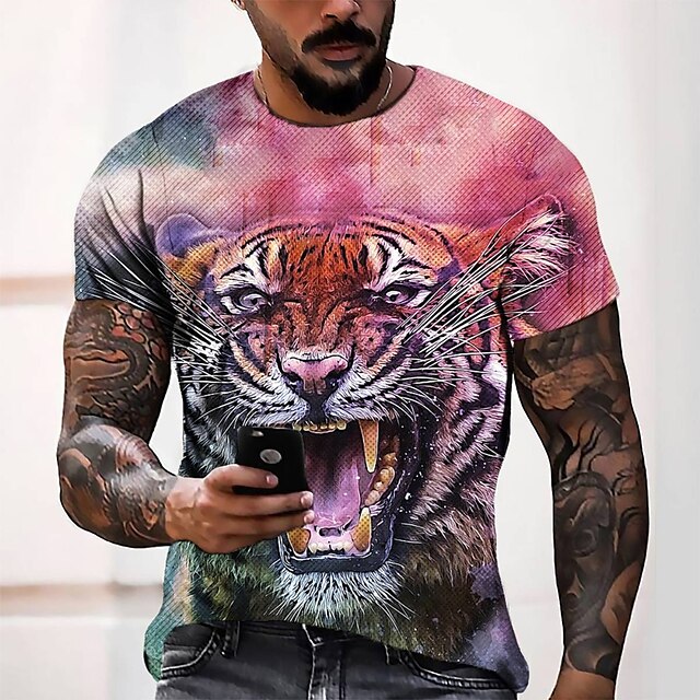  Men's Tee T shirt Tee Graphic 3D Print Round Neck Casual Daily Short Sleeve 3D Print Tops Fashion Designer Cool Comfortable Pink / Summer