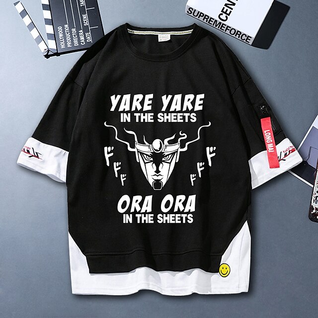  Inspirert av JoJos bisarre eventyr Jotaro Kujo 100% Polyester T-skjorte Tegneserie falske to stykker Harajuku Gate stil Animé T-Trøye Til Herre / Dame / Par