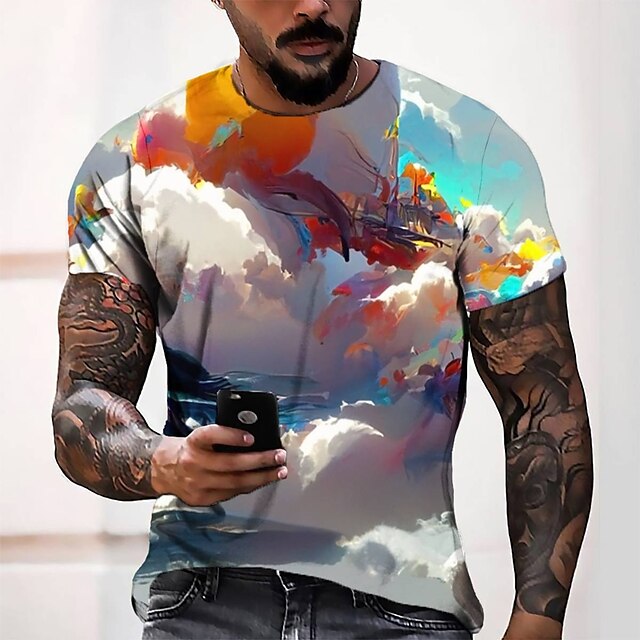  Men's Tee T shirt Tee Graphic 3D Print Round Neck Casual Daily Short Sleeve 3D Print Tops Fashion Designer Cool Comfortable Yellow / Summer