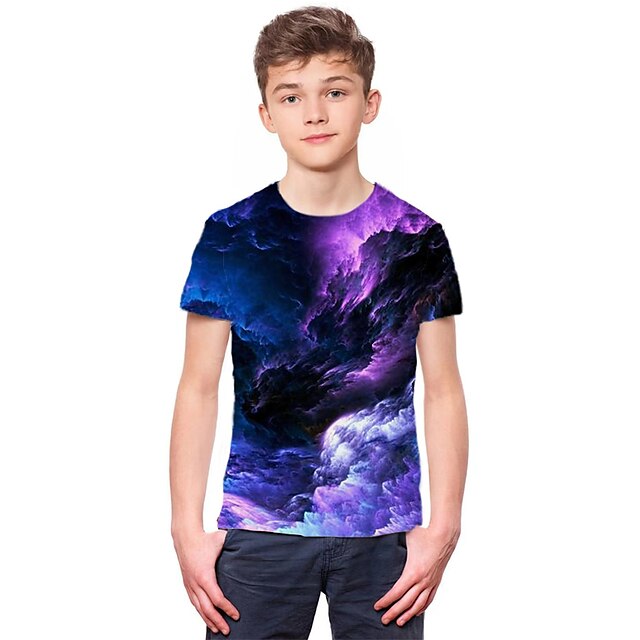 Kids Boys T shirt Short Sleeve 3D Print Galaxy Purple Children Tops Active Fashion Daily Spring Summer Daily Outdoor Regular Fit 3-12 Years / Sports