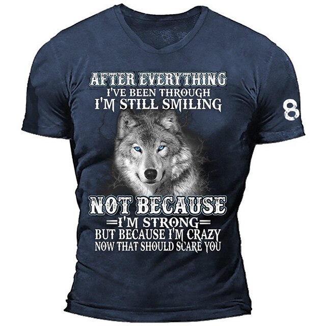  Wolf V-Neck Mens 3D Shirt For Birthday | Blue Winter Cotton | Men'S Unisex Tee Funny Shirts Slogan Graphic Prints Crew 3D Outdoor Street Short Sleeve Clothing