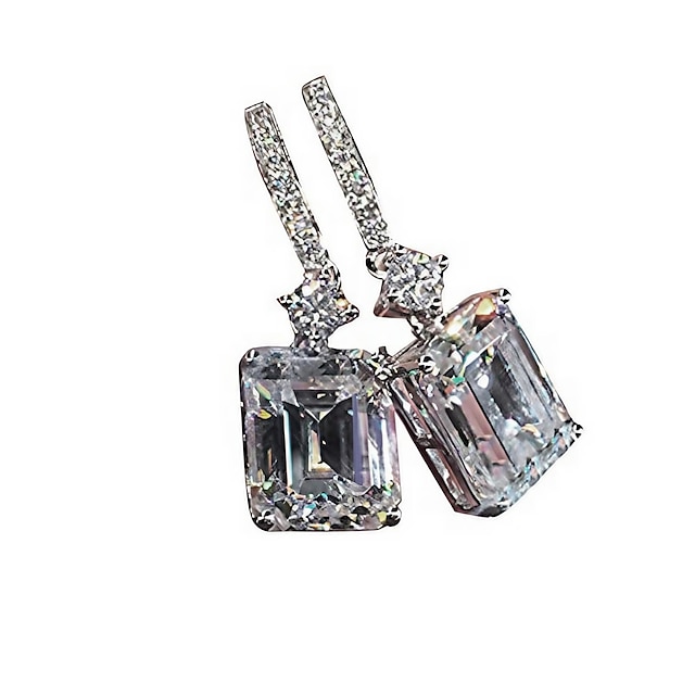  925 sterling silver earring sets for women,rectangular crystal dangle earring,rhodium plated cubic zirconia earrings
