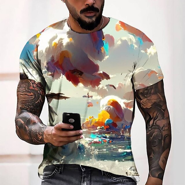  Men's Tee T shirt Tee Graphic 3D Print Round Neck Casual Daily Short Sleeve 3D Print Tops Fashion Designer Cool Comfortable Green White Black / Summer