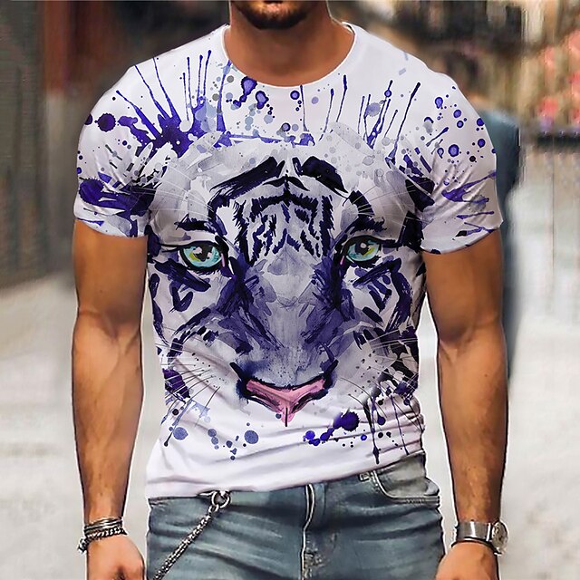  Hombre Unisexo Camiseta Estampados Tigre Animal Impresión 3D Cuello Barco Calle Diario Manga Corta Estampado Tops Casual De Diseño Grande y alto Deportes Blanco / Verano