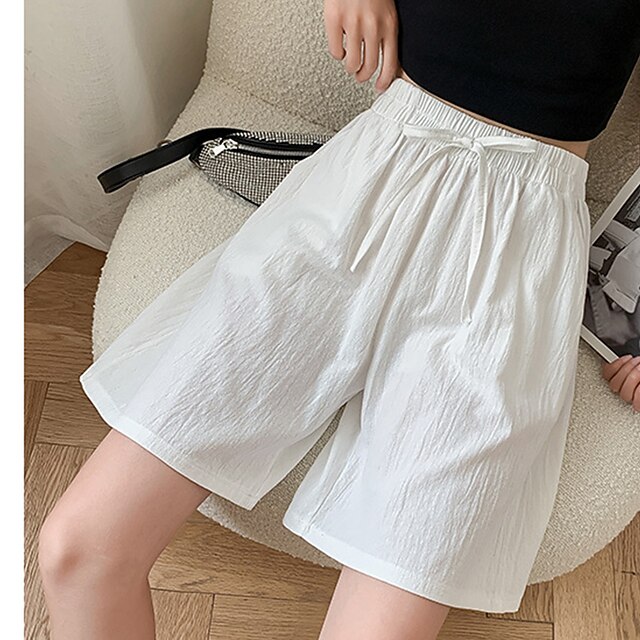  Short ample en coton et lin vêtements d'extérieur d'été pour femmes décontracté droit grande taille pantalon à cinq points en coton à jambes larges pour femmes
