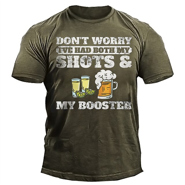  Men's T shirt Tee Graphic Beer 3D Print Crew Neck Street Casual Short Sleeve Print Tops Basic Fashion Classic Comfortable Army Green / Sports / Summer