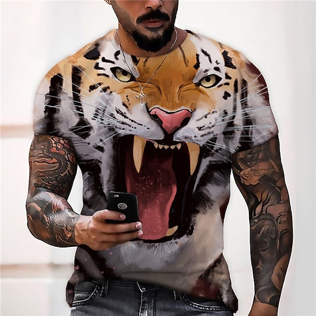  Hombre Unisexo Camiseta Cuello Barco Animal Tigre Estampados Naranja Impresión 3D Manga Corta Estampado Exterior Calle Tops Deportes Design Casual Grande y alto / Verano / Verano