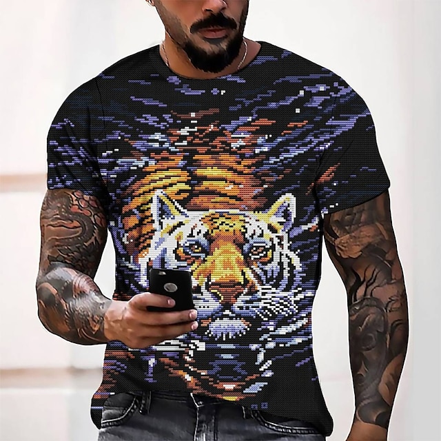  Men's Tee T shirt Tee Graphic 3D Print Round Neck Casual Daily Short Sleeve 3D Print Tops Fashion Designer Cool Comfortable Black / Summer