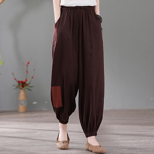  Women's Casual / Sporty Athleisure Side Pockets Jogger Chinos Ankle-Length Pants Micro-elastic Casual Weekend Plain Mid Waist Comfort Loose Black Brown Beige L XL XXL