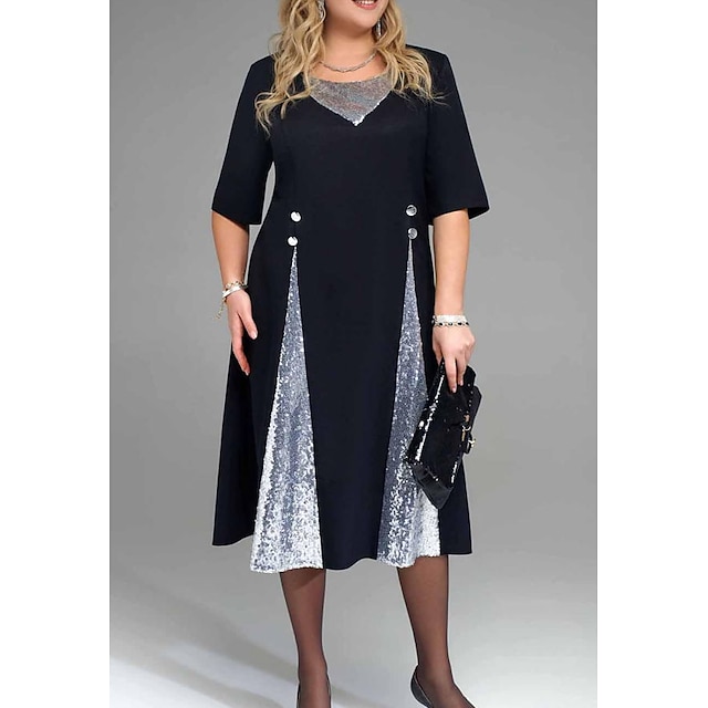 Women's Plus Size Color Block A Line Dress Ruched Round Neck Short Sleeve Basic Casual Spring Summer Daily Weekend Midi Dress Dress