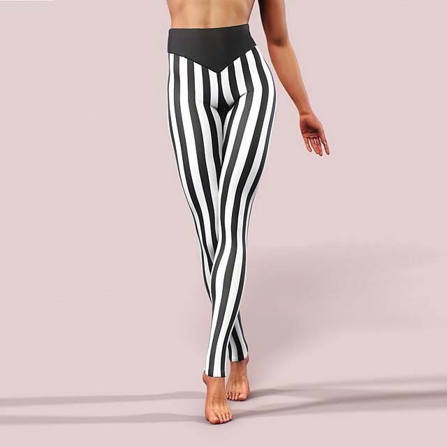  Women's Slim Casual Athleisure Tights with Stripe Print