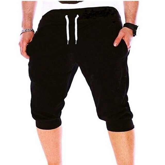  sommer mænd gym træningsshorts snørebånd elastisk nederste bukser afslappet sweatpants capri joggers løs pasform (grå, xxxl)