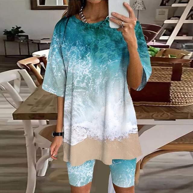 Women's 2 Pieces Loungewear Sets Nighty Comfort Sweet Gradient Polyester Home Daily Crew Neck Half Sleeve Spring Summer Blue