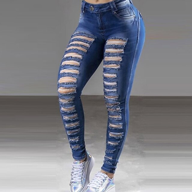  Mulheres Calças Jeans Denim Preto Azul Escuro Azul Claro Básico Calças Cintura Média Trabalho Diário Comprimento total Com Stretch Estilo Chinês Exterior S M L XL XXL