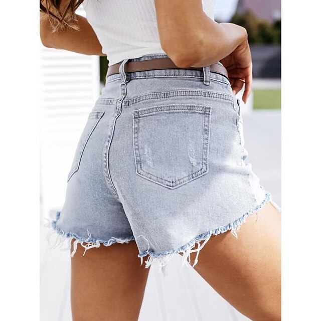  aliexpress Amazon heißer Verkauf gewaschen Denim Raw Edge Hot Pants 2021 Sommer Allgleiches dünne Stretch-Shorts