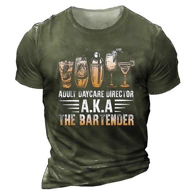  Men's Unisex T shirt Graphic Prints Drink Letter 3D Print Crew Neck Street Daily Short Sleeve Print Tops Casual Designer Big and Tall Sports Black Gray Army Green / Summer