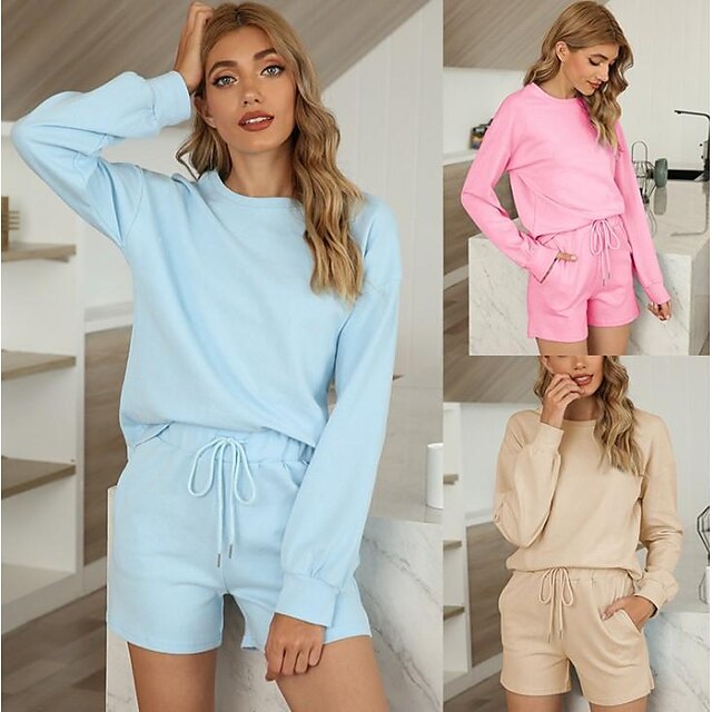 amazon spring/summer 2021 european and american new women's comfortable pajamas two-piece suit cotton loungewear with pockets