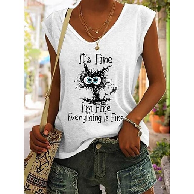  Women's Tank Top Everything is Fine Casual Daily Sleeveless Tank Top V Neck Basic Essential Green White Blue S