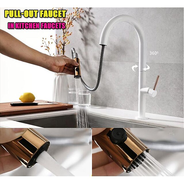  Kitchen Faucet Contemporary Rotatable Single Handle One Hole Painted Finishes Pull-out High Arc Antique Kitchen Taps Adjustable to Cold and Hot Water