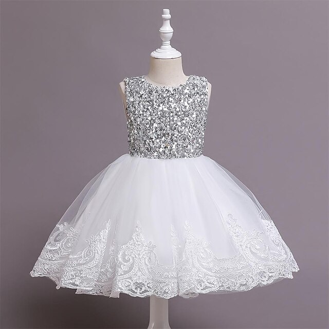  Kids Little Girls' Dress Solid Colored Flower Party Daily Tulle Dress Sequins Embroidered Bow Green White Yellow Knee-length Sleeveless Princess Cute Dresses Spring Summer Slim 2-8 Years