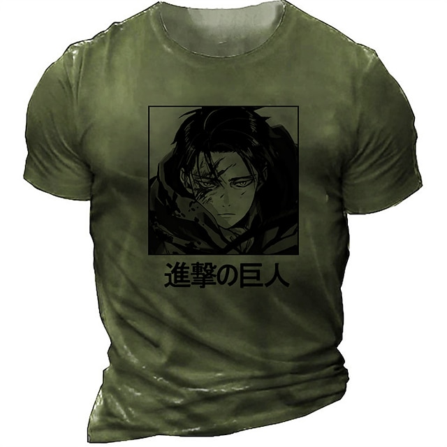  Inspired by Attack on Titan levi ackerman 100% Polyester T-shirt Anime Classic Retro Vintage Anime T-shirt For Men's