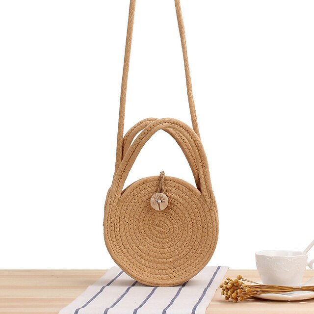  Women's Straw Bag Beach Bag Sling Bags Straw Crossbody Bag Top Handle Bag Straw Bag Daily Outdoor Solid Color Camel Beige