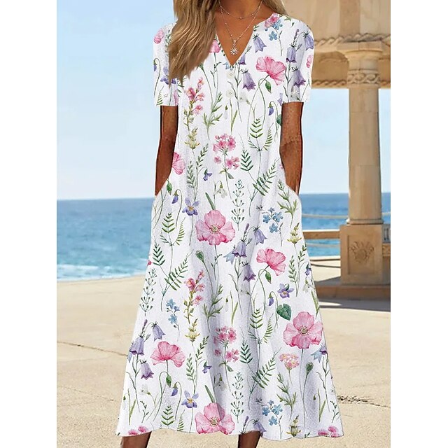  Women's Midi Shift Dress with Floral Print