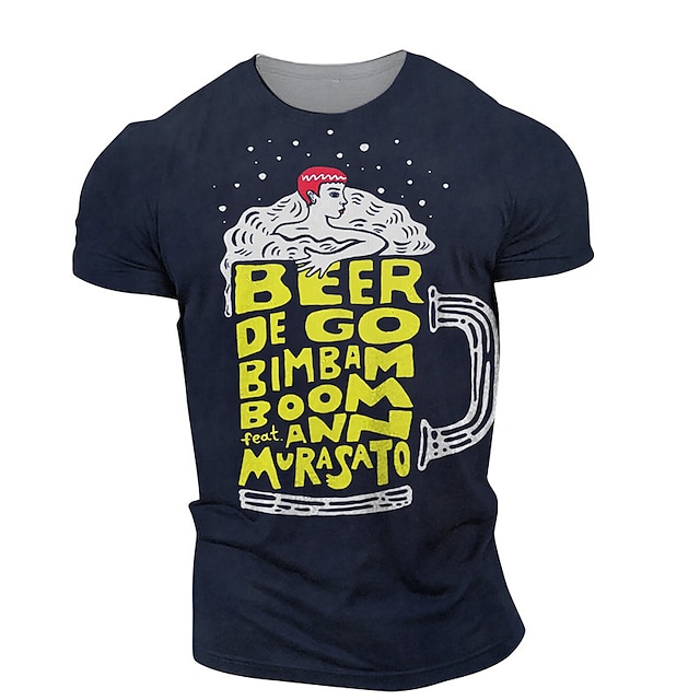  Men's Unisex T shirt Graphic Prints Beer Letter 3D Print Crew Neck Street Daily Short Sleeve Print Tops Casual Designer Big and Tall Sports Navy Blue / Summer