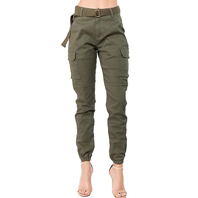 Women's Cargo Pants Joggers Cuffed Cargo Army Green Fashion Mid Waist Leisure Sports Weekend Ankle-Length Micro-elastic Plain Comfort S M L XL XXL