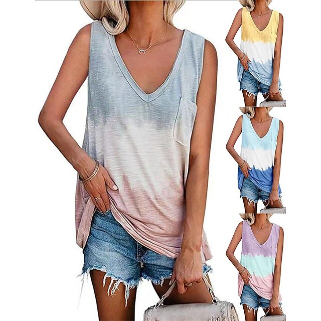  Women's Tank Top Tee / T-shirt V Neck Tie Dye Pocket Sport Athleisure Sleeveless Shirt Yoga Running Everyday Use Breathable Soft Comfortable Casual Athleisure Daily Activewear Outdoor