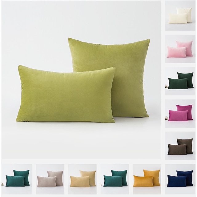  Decorative Toss Pillows 1 pcs Throw Pillow Covers Velvet Pillow Cover Solid Colored Modern Square Seamed Traditional Classic Pink Blue Sage Green Purple Yellow