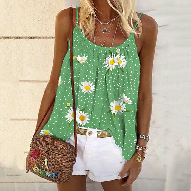  Women's Camisole Polka Dot Daisy Daily Holiday Weekend Floral Sleeveless Camisole Tank Top Camis U Neck Print Casual Streetwear Green Blue Gray S / 3D Print