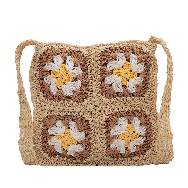  Bolso tejido con flores de verano para mujer, novedad de 2022, bolso de paja de un hombro a la moda para mujer, bolso de playa tipo mensajero versión coreana a la moda