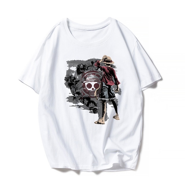  Inspirert av One Piece Monkey D. Luffy 100% Polyester T-skjorte Anime Harajuku Graphic Kawaii Animé T-Trøye Til Herre / Dame / Par