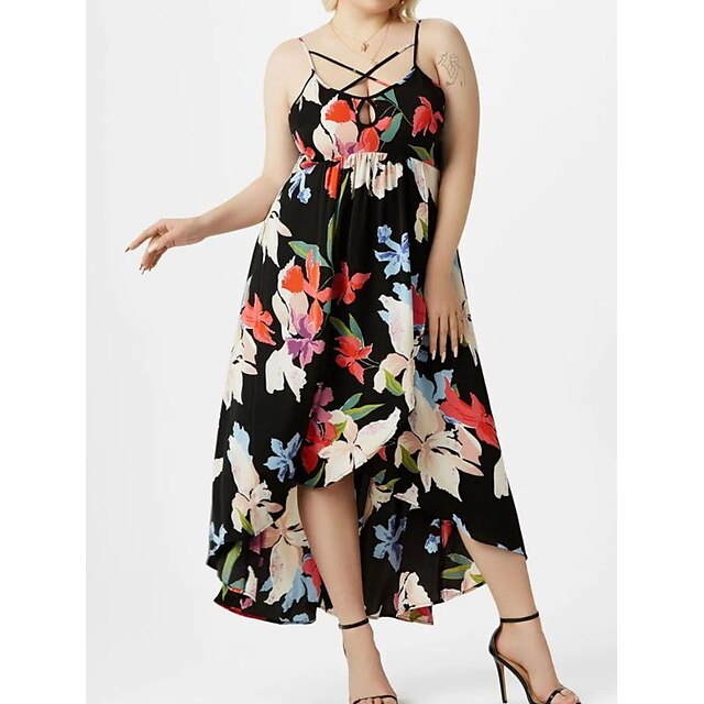  Women's Plus Size Floral A Line Dress Print V Neck Sleeveless Basic Casual Sexy Spring Summer Daily Weekend Maxi long Dress Dress